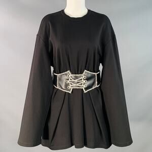 AREA Size M Black Silver Crystal Studded Belted Mini Dress